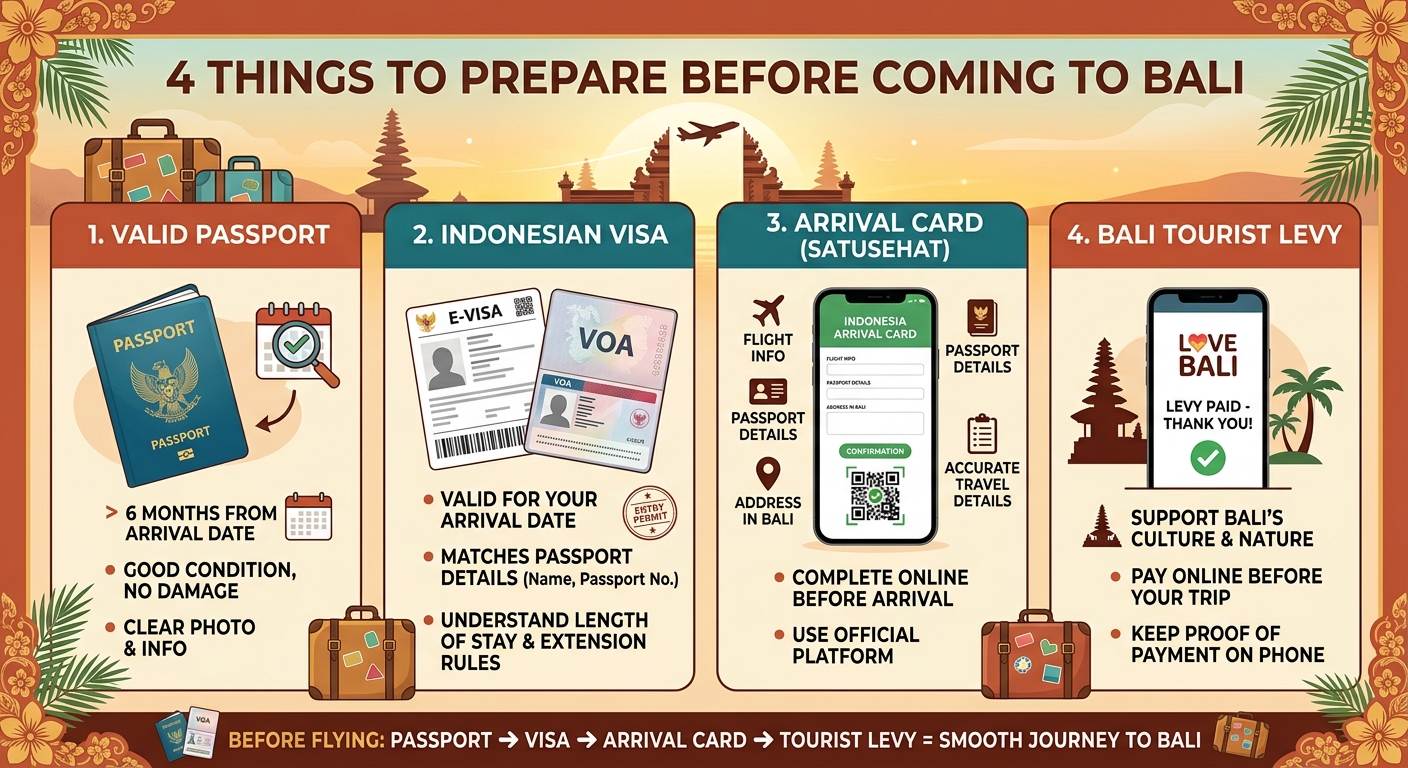 Bali travel requirements: 4 things to prepare before coming to Bali: passport, visa, arrival card and tourist levy